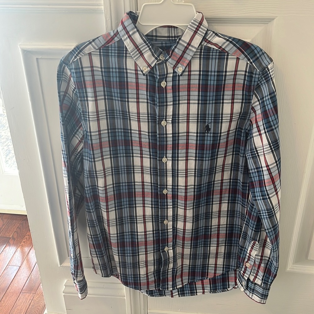 Ralph Lauren Polo Boys Plaid Button Down L/S Shirt Sz Large 14-16